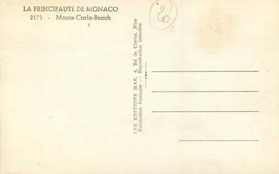 Monte-Carlo — Widok plaży i budynków — Wydawnictwo MAR, Nice — Rewers