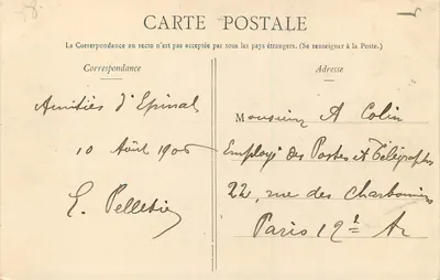 Epinal — Ogólny widok nabrzeży i Moszli — Ad. Welck, Saint-Dié, N° 3414 — Rewers