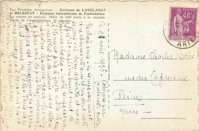 Intermitentna fontanna Fontestorbes — Otoczenie Lavelanet i Bélestat — Fot. Combier Macon — Rewers
