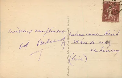 Alpy Savoijskie — Okolice Séez — Becca du Lac, Bec de l'Ane, Col du Mont widziane z Têtes — F. da Migiet, wyd. Chambéry, n°2715 — Rewers