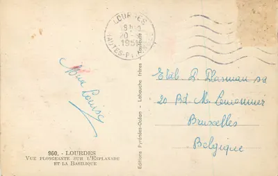 Lourdes — Widok z góry na Esplanade i bazylikę — Editions Labouche frères — Rewers