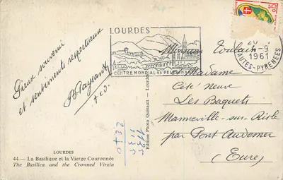 Lourdes — Bazylika i Matka Boża Królowa — Édition Photo Quinault, n°44 — Rewers