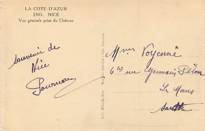 Algemene uitzicht op Nice — opname van het Kasteel — Ed. Rella, Nice, n° 2503 — Achterkant