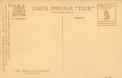 Kasyno na Jetée - Promenada - Nice — seria Tuck N° 41, wydawca Raphael Tuck & Fils — Rewers