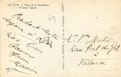 Lyon - Plac Républiki i Statua Carnota — Wydawnictwo « LA CIGOGNE » — Rewers