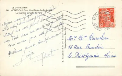 Monte-Carlo — Algemene uitzicht van de tuinen — Het Sporting en Café de Paris — L. Gilletta & Cie, Uitgever-Fotograaf, Nizza — Achterkant