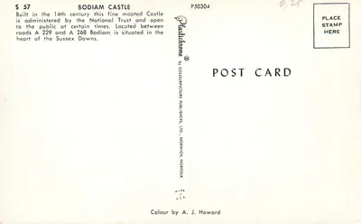 Bodiam Castle — średniowieczny zamek XIV wieku — wydawca Colour Picture Publishers Ltd, seria S 57 — Rewers