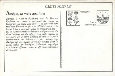 Barèges, a mãe dos jumentos com Paulette — Fototipia Labouche frères, Toulouse, n°136 — Verso