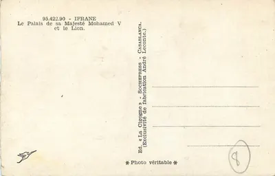 Das Palast des Seiner Majestät Mohammed V und der Löwe — Die Storch, Serie 95.422.90 — Rückseite