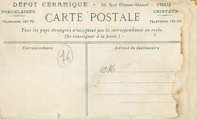 Dieppe - O Casino e a praia vistos do velho Castelo — Dépot Céramique, 36, rue Étienne-Marcel, Paris — Verso