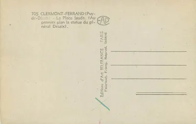 Clermont-Ferrand — Place Jaude — estátua do general Desaix — Éditions d'Art Belfrance — Verso