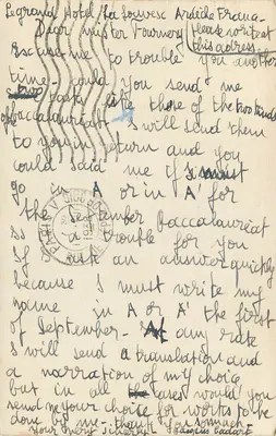 Hotel Le Grand - Fournery - Middx 1938 — Verso