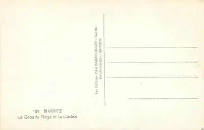 Biarritz — A Grande Praia e o Cassino — Edições de Arte Barberousse - Biarritz — Verso