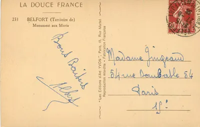 Monumento ai Morti — Belfort — Ed. Art Yvon, n°231 — Verso