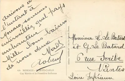 Mônaco - Monte Carlo e Fronteira Italiana — Éditions Grimaldi, n°179 — Verso