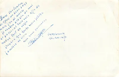 Zamrażające się góry widziane przez kwitnące gałęzie — Innsbruck, 1947 — Rewers