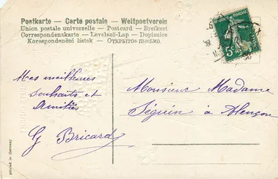 Cherubini w balonie — dekor z traw i kwiatów — wydrukowana w Niemczech — Rewers