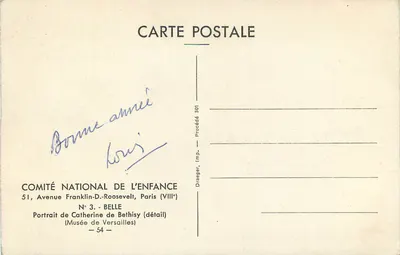 Catherine de Béthisy — Retrato — COMITÉ NATIONAL DE L'ENFANCE, N° 3 — Verso