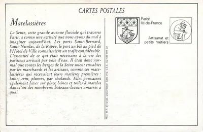 A Matelassière — Os pequenos ofícios parisienses — Editor C.E.E. n° 438.401.02 — Verso