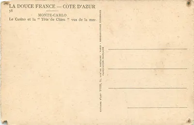 Monte-Carlo — Het Casino en de "Tête-de-Chien" gezien vanaf de zee — Edities d'Arte Yvon — Achterkant