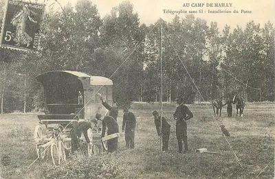 Camp de Mailly — Instalação do posto telegráfico sem fio — Editor C.E.E. n° D2 438 403 06