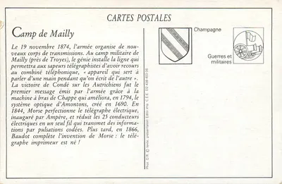 Camp de Mailly — Instalação do posto telegráfico sem fio — Editor C.E.E. n° D2 438 403 06 — Verso