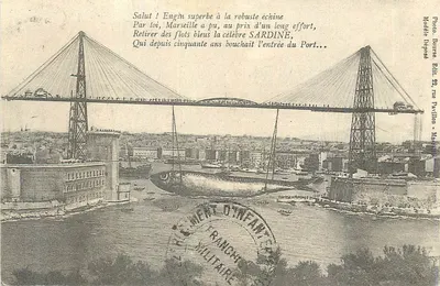 Marselha — Ponte transbordeur com sardinha simbólica — Foto Dourse, Ed. 22, rue Partillon