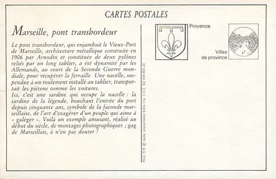 Marselha — Ponte transbordeur com sardinha simbólica — Foto Dourse, Ed. 22, rue Partillon — Verso