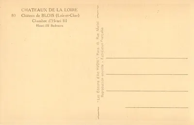 Quarto de Henri III — Castelo de Blois (Loir-et-Cher) — Éditions d'Art YVON — Verso