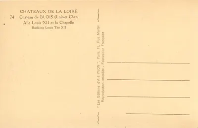 Zamek w Blois — Część Louisa XII i kaplica — Wydawnictwo YVON — Rewers