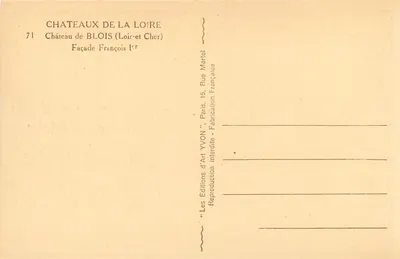 Castelo de Blois — Fachada de Francisco I — Éditions d'Art Yvon, Paris — Verso