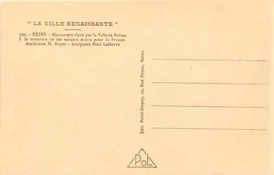 Pamiątkowy Mistrzostwo Zmarłych w Reims — Miasto Renesansu — Wydawca Pol, Reims, n° 502 — Rewers