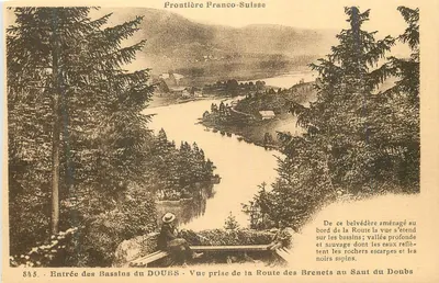 Entrada dos Bassins do Doubs — Vista tirada da Route des Brenets — Fronteira Franco-Suíça — Edições C. L. B. Besançon, n° 845