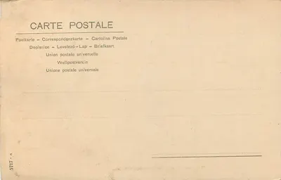 Cabana de madeira e telhado de colmo em uma floresta — editor Union postale universale, n° 5717-a — Verso