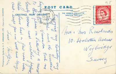 Aira Force, Ullswater — pejzaż z wodopadem i mostem kamiennym — seria fotografii rytowanych przez G. P. Abraham, Ltd. — Rewers