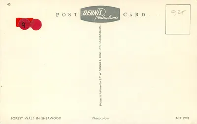 Droga przez las w Sherwood — Wydane przez E.T.W. Dennis & Sons Ltd. — N.T.1902 — Rewers