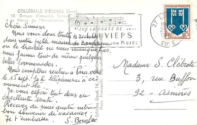 Catedral de Écouis — Grupo de anjinhos formando consola à Virgem da Anunciação — Edições Gaud, 16, rue de la République, Louviers — Verso