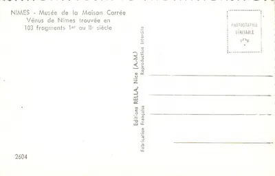 Vênus de Nîmes — fragmentos do 1º ou IIº século — Edições Rella, Nice — Verso