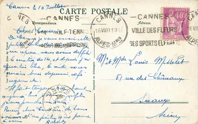CANNES. Plaża i Hotele. — Wydawca: T. Azur, nr 573 — Rewers