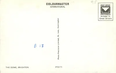 Domek w Brighton — widok z parku z odwiedzającymi — wydawca COLOURMASTER INTERNATIONAL — Rewers
