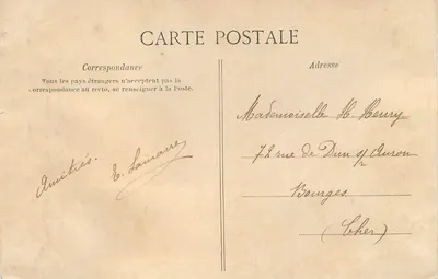 Bilhete postal antigo Mortagne (Orne) Igreja Nossa Senhora após o Incêndio do 2 de Julho de 1887 — Verso