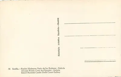 Alcazar w Sewilli — Patio de las Muñecas — Heliotípia Artística Española, Madryt, nr 36 — Rewers