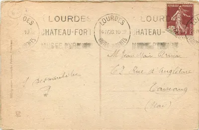 Lourdes — wnętrze cudownej jaskini — wydawca Héding & Frères, n° 825 — Rewers