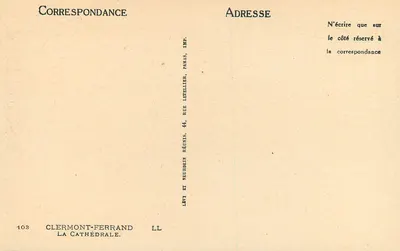 Clermont-Ferrand — Katedra — Wydawca: Levy et Neurdein Réunis, Paryż — Rewers