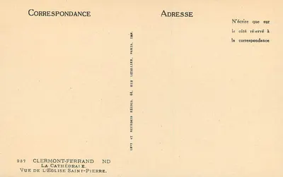 Clermont-Ferrand — Widok z kościoła Świętego Piotra — Wyd. Levy & Neurouzin, Paryż — Rewers