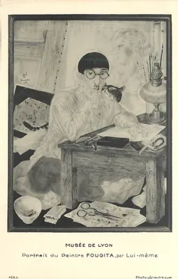 Retrato do pintor FOUJITA, por ele mesmo — Museu de Lyon — Foto Sylvestre, Lyon, n° 428 A