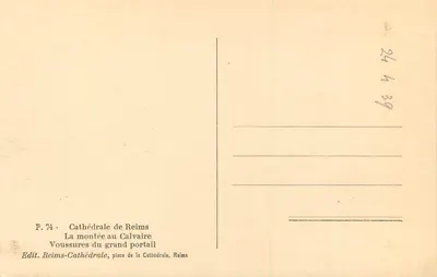 Katedra w Reims — Wspinaczka na Kalwaryjny — Wzorniki dużego portalu — Wyd. Katedra w Reims — Rewers