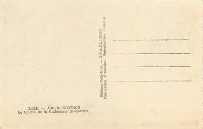 O Cloister da Catedral St-Sauveur — Aix-en-Provence — Éditions Rella-Nice, n° 3.038 — Verso
