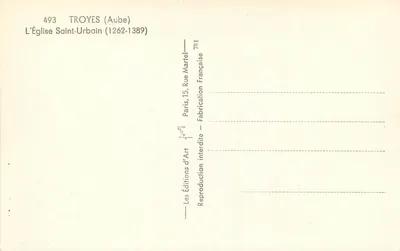 Troyes (Aube) — Katedra św. Urbana (1262-1389) — Les Éditions d'Art, Paryż — Rewers