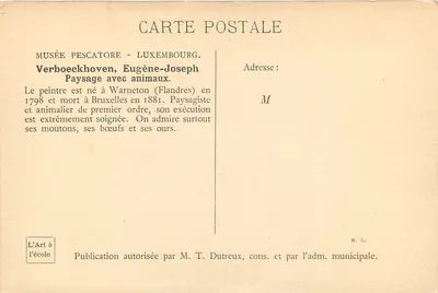 Paisagem com animais — Verboeckhoven, Eugène-Joseph — Museu Pescatore, Luxemburgo — Verso